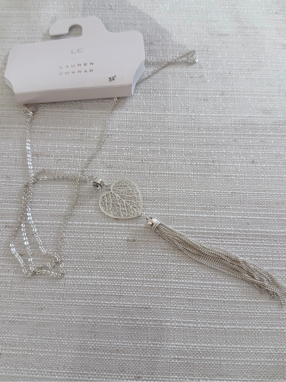 Lauren Conrad Silver Heart Filigree Tassel Necklace - 32 in - Picture 5 of 6